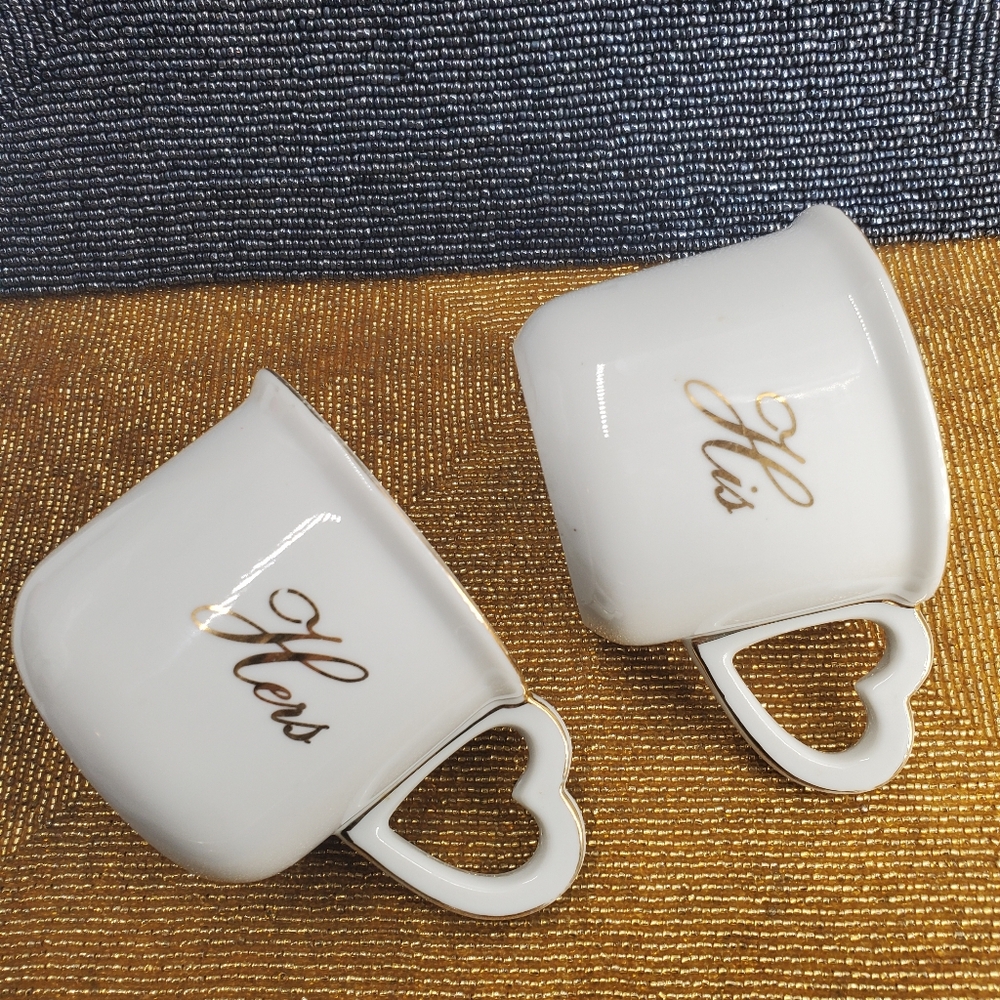 Toscany Collection His Hers Heart Handle White Gold Trim Mug Set (C29)